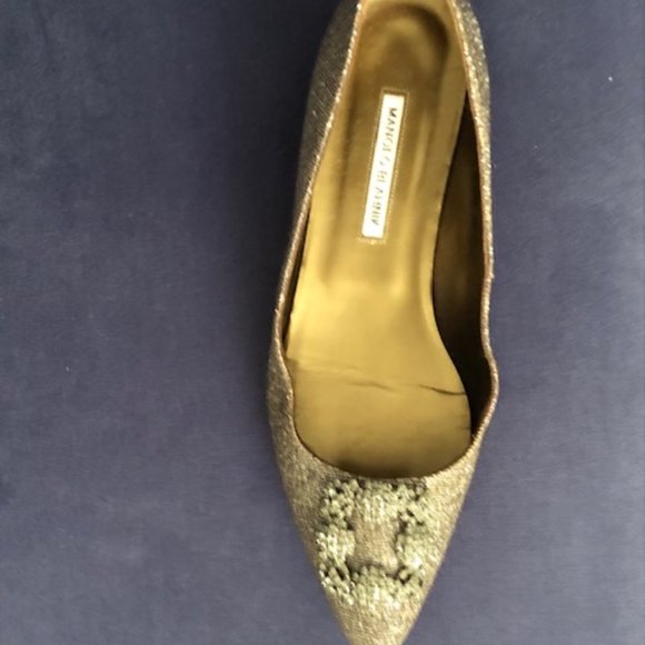 Sexy Bronze Flat Monolo Blahnik Noturno Fabric Hangisi - Picture 4 of 9